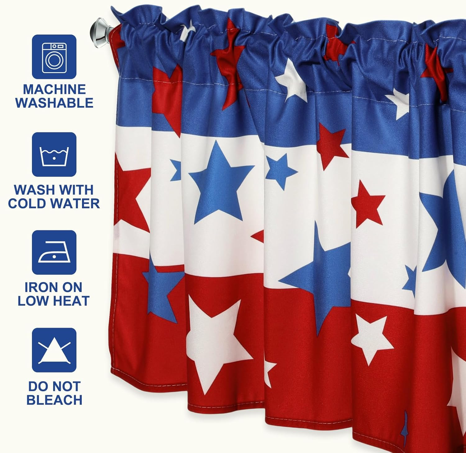 2 Pack Patriotic Curtain Valance for Windows Red White and Blue Star Short Curta