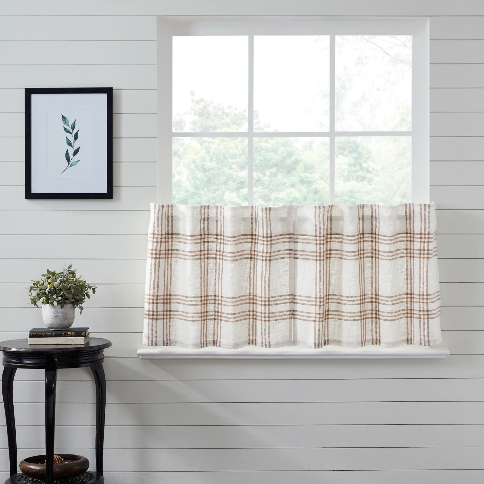 Wheat Plaid TIER SET 24″ Long Country Cottage Farmhouse Cafe Curtains Golden Tan