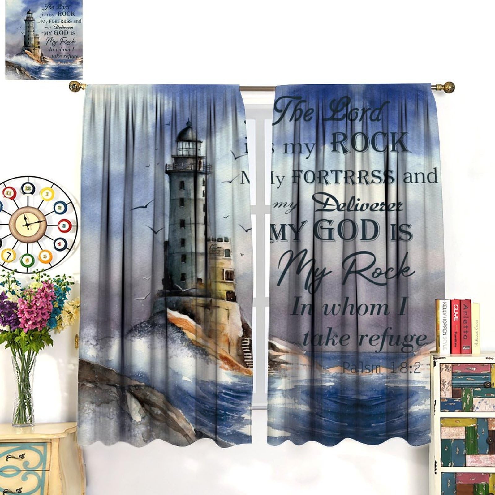 Lighthouse Curtains, Rustic Nautical Motivational Quote Window Treatments, Ro…