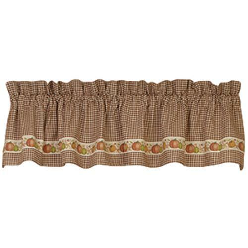 HARVEST PUMPKINS Brown Check Window Valance 72″ x 14″, by The Country House