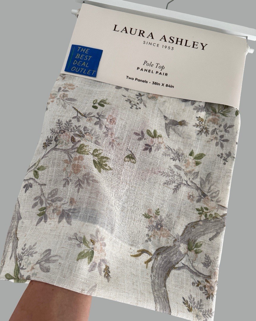 Laura Ashley Window Curtains 2 Panels 38 x 84″ Linen Khaki Gray Cream Pole Top