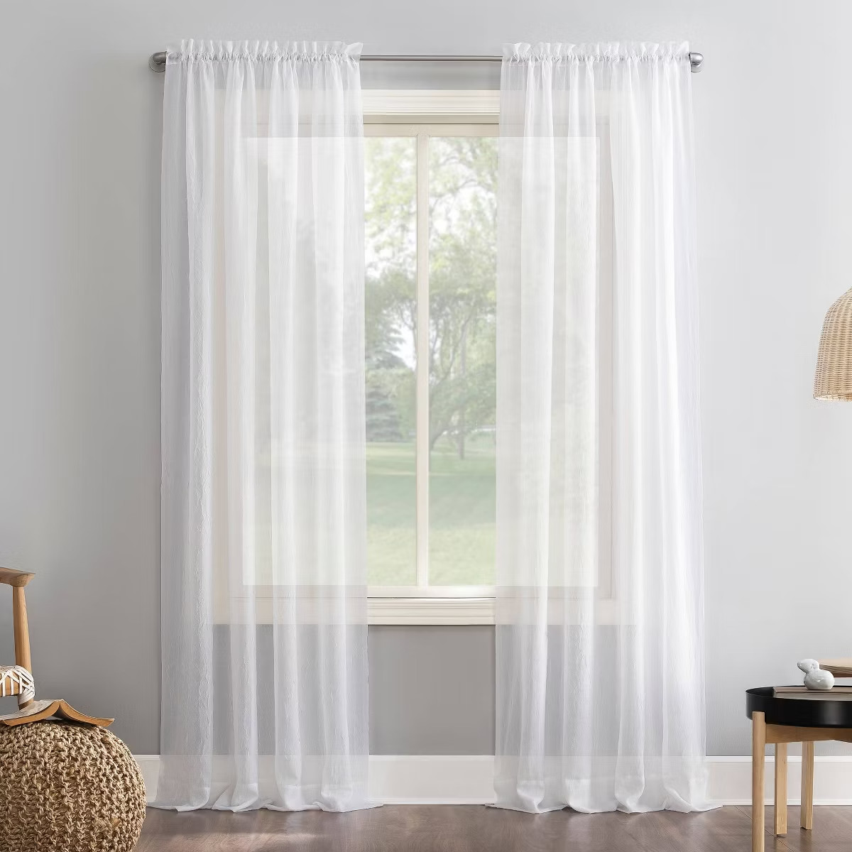 84″x51″ Erica Crushed Sheer Voile Rod Pocket Curtain Panel White