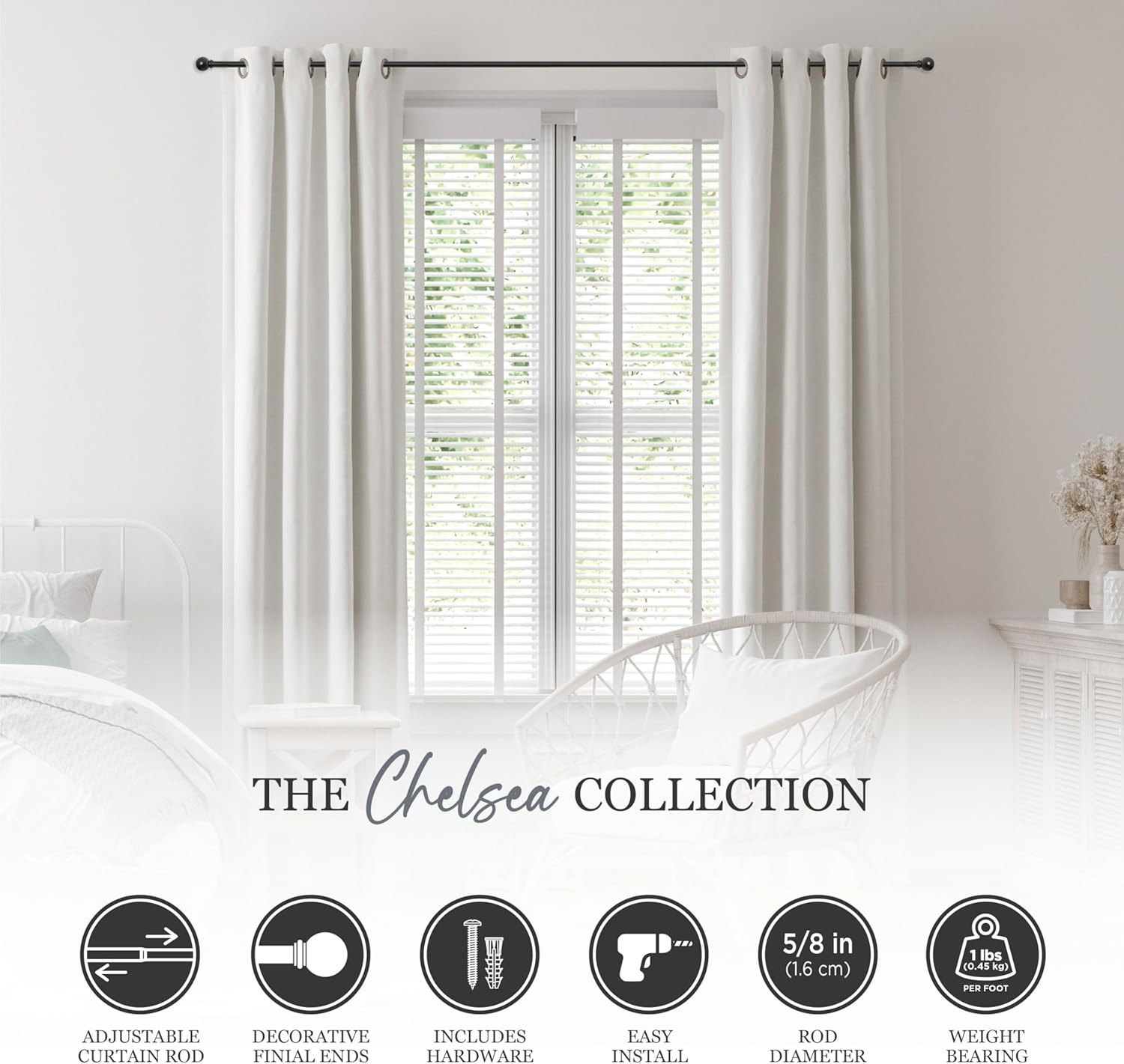 Durable Chelsea Ball-End Curtain Rod – Adjustable for Custom Window Treatments