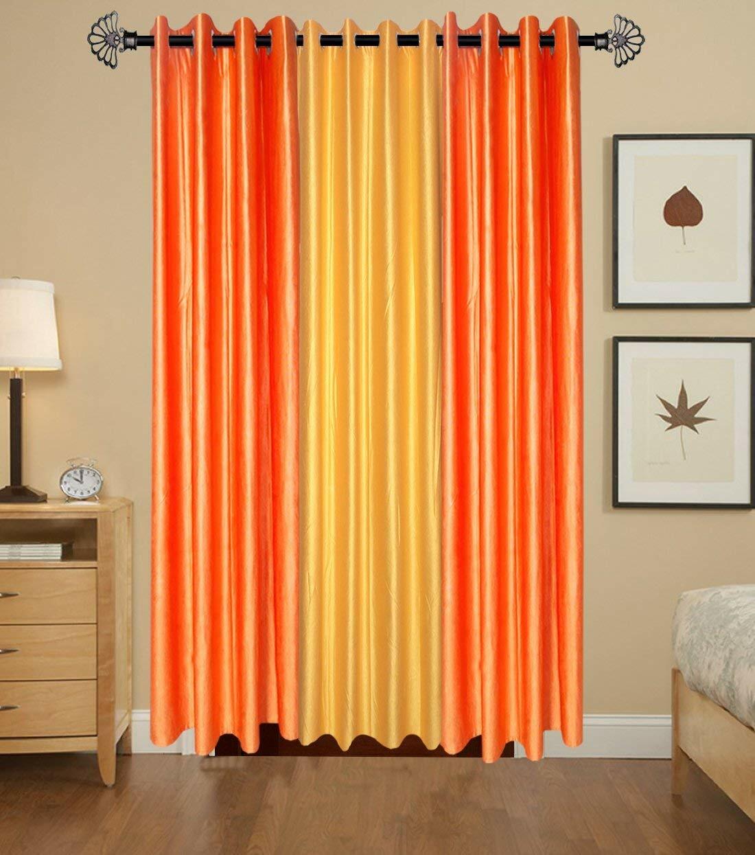New Polyester Long Crush 3 Piece Curtain Set – 2 Orange 1 Yellow – 5ft