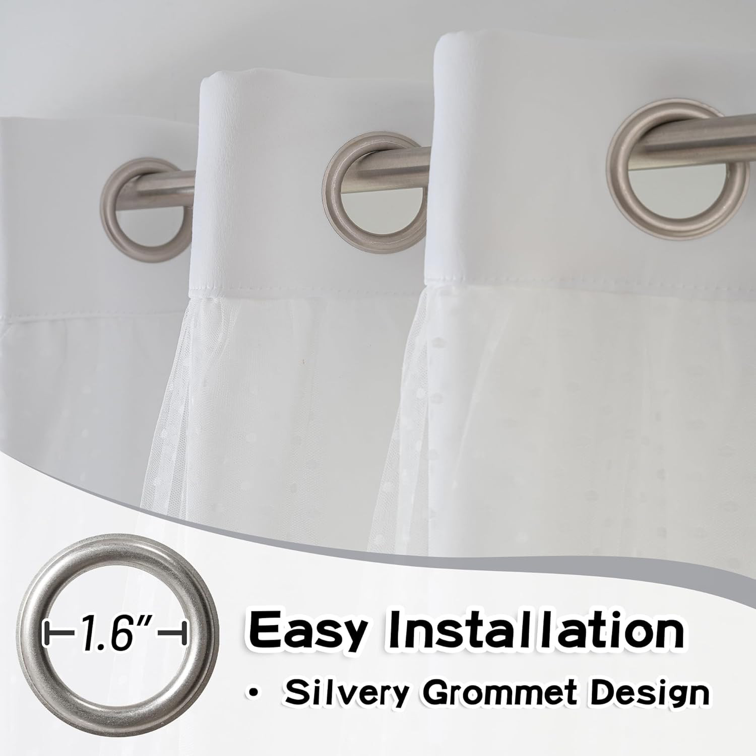 Cute Polka Dot White Curtains for Girls Bedroom & Nursery, 90 Inch, 2 Panels