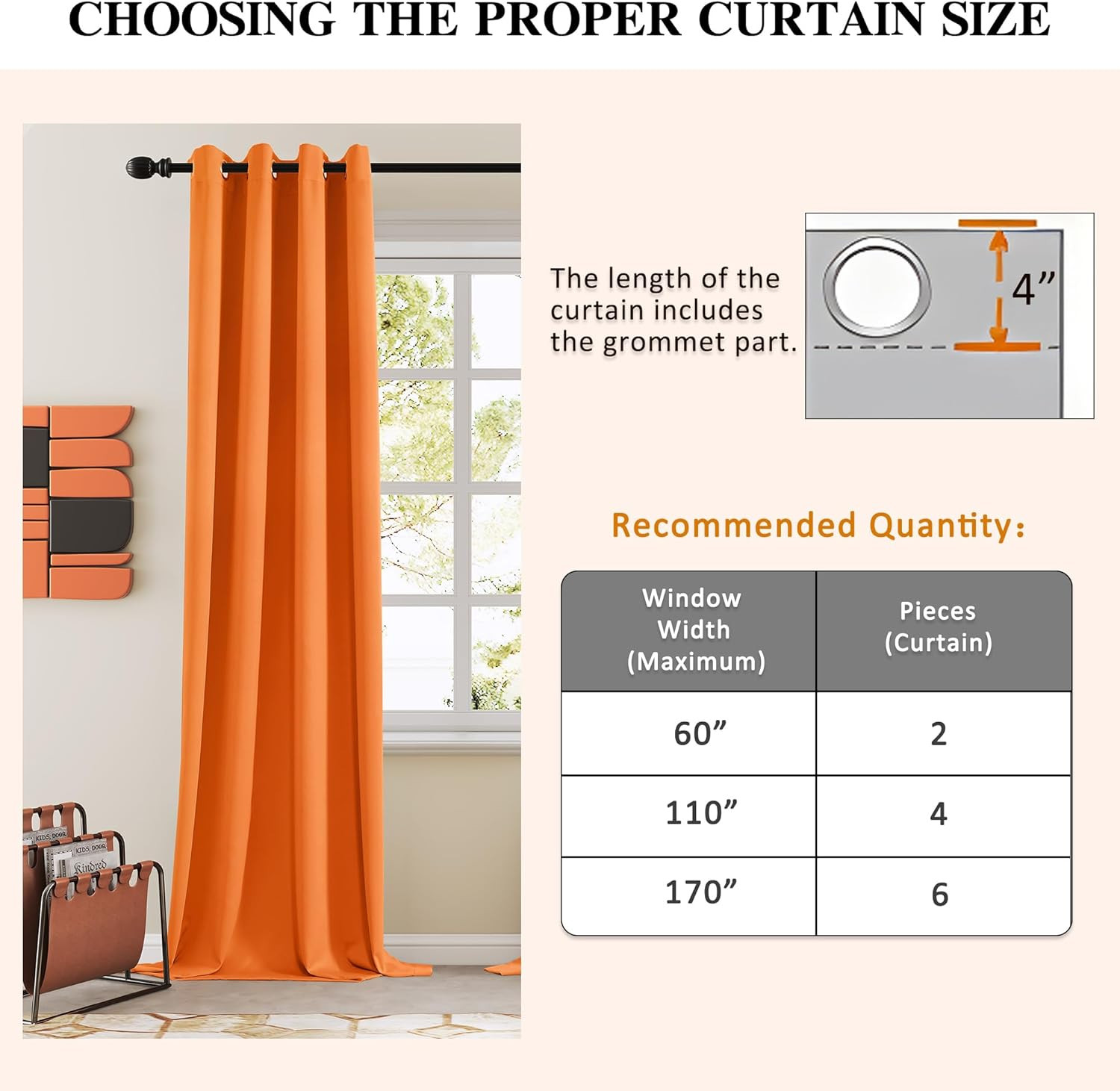 Thermal Insulated Room Darkening Curtains – 2 Panels, Orange Tiger Design