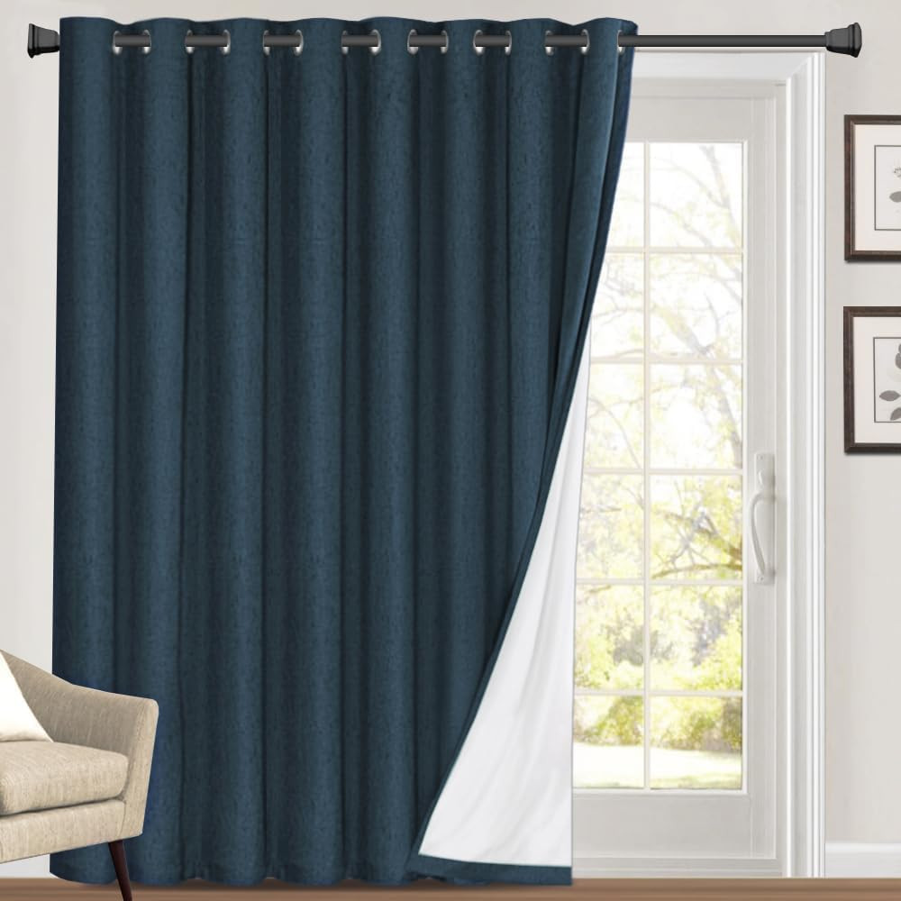Navy Blackout Sliding Glass Door Curtains, Extra Wide 100×108 Thermal Drapes
