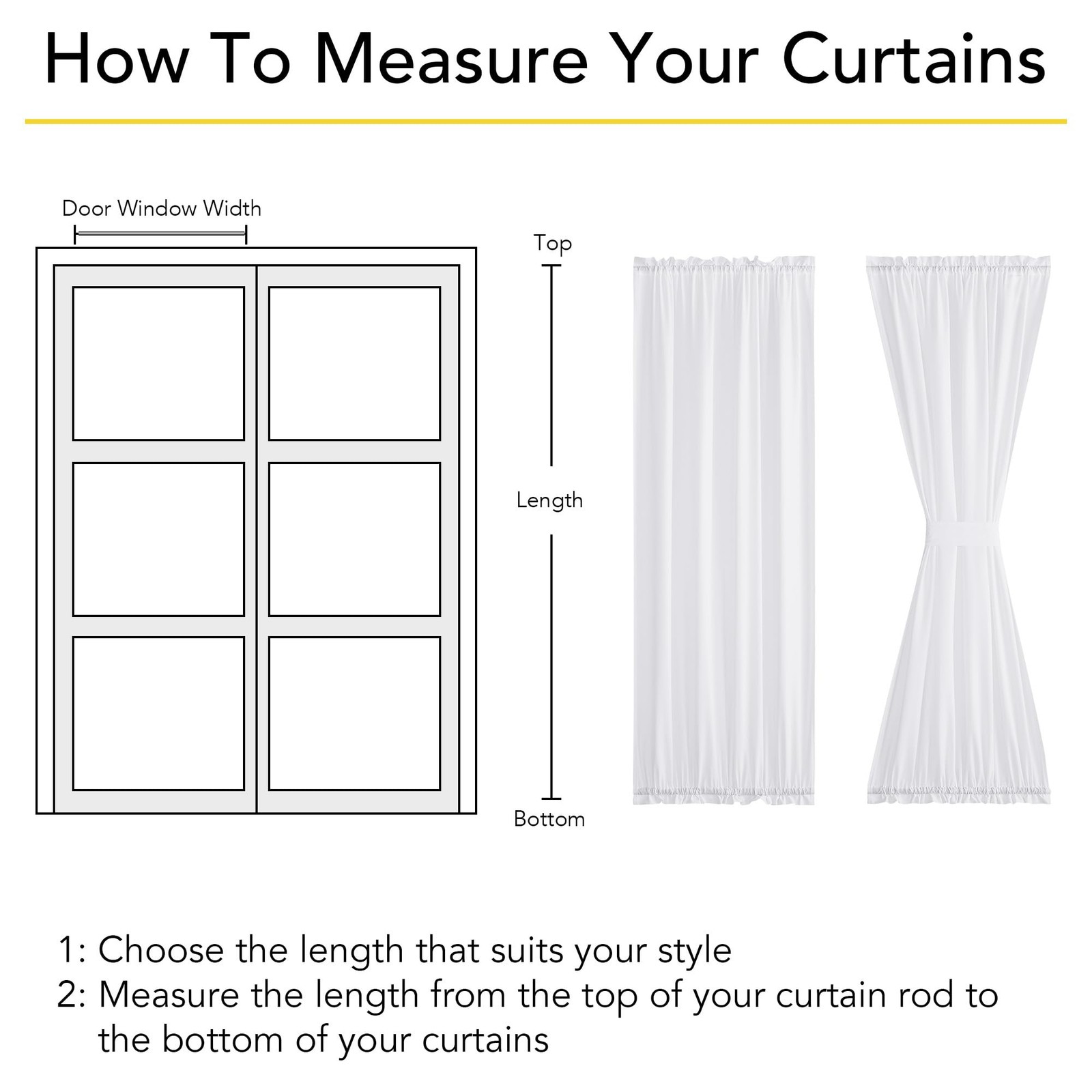 Non-See-Through Sheer Door Curtains for Front 26″W x 40″L (Pack of 1) White