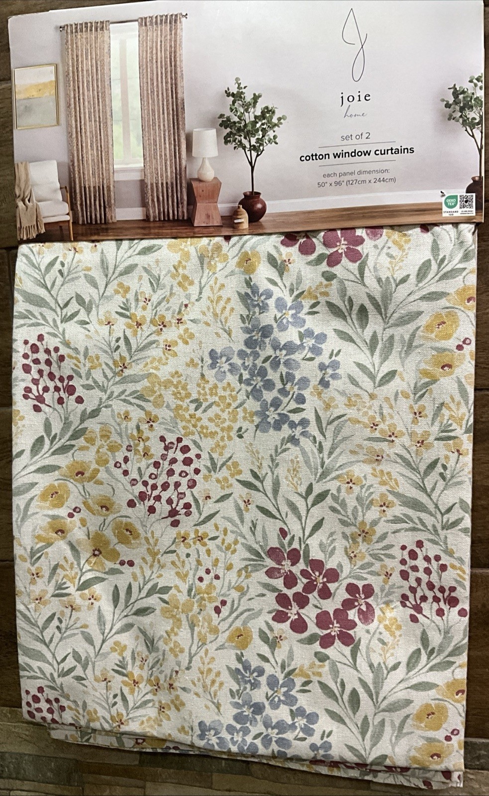 JOIE Home 2 Window Panels Drapes Curtains Wildflower Cotton Floral New 50 x 96”
