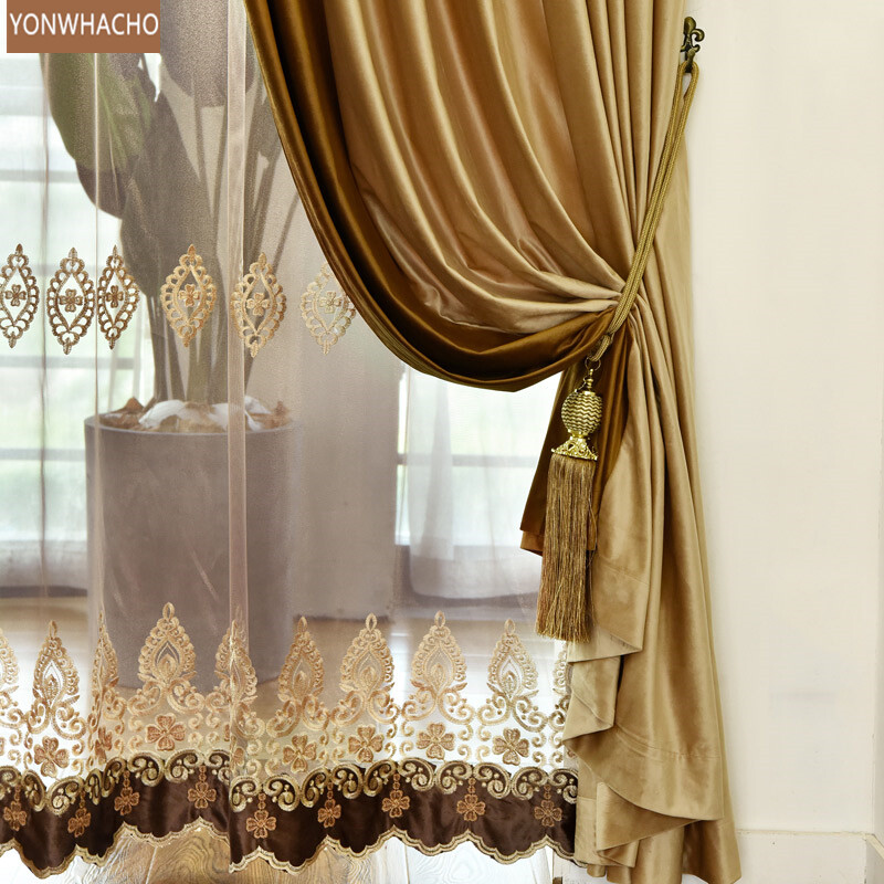 European high-end court velvet gold cloth blackout curtain valance drape B590