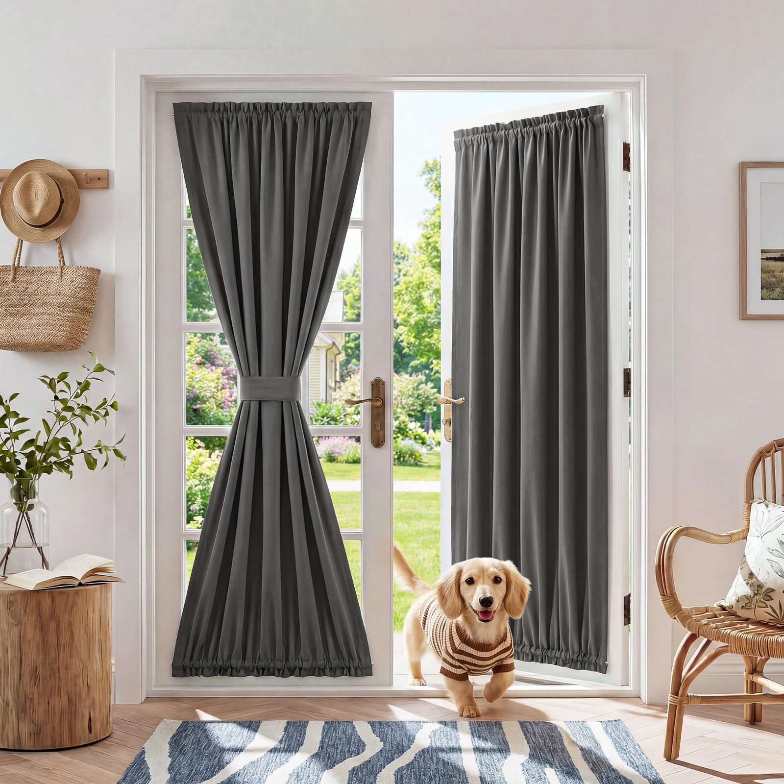 100% Blackout French Door Curtain for Door Window with Dual Rod Pocket No Coa…