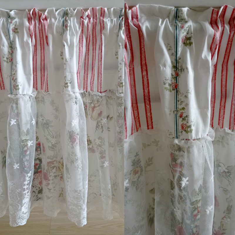 Pastoral Lace Floral Half Curtain Tulle Valance Short Drapes Rod Pocket Room DIY