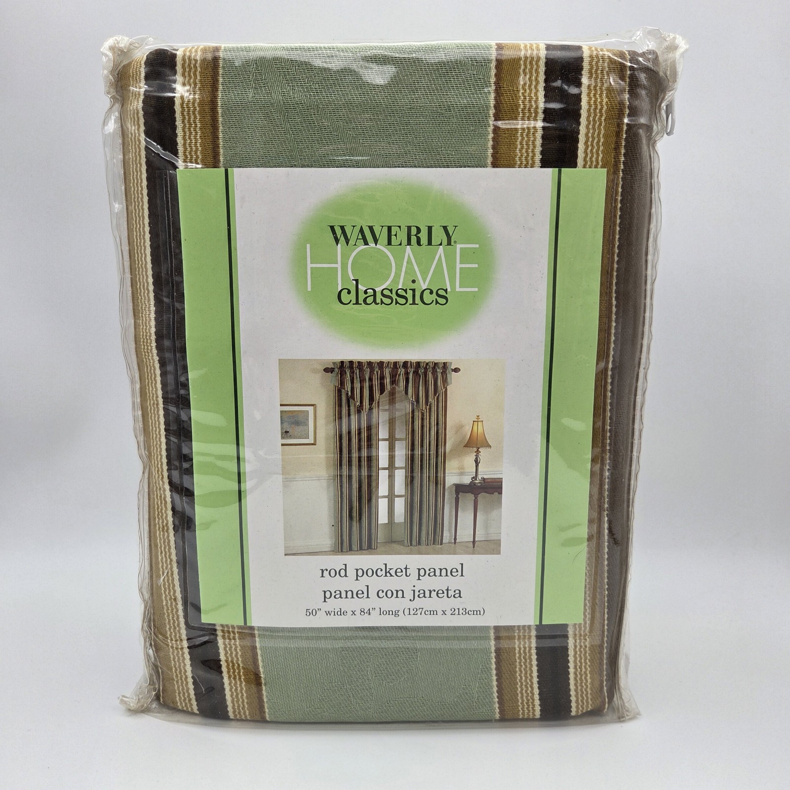 Waverly CAPULET Single 50×84 Rod Pocket Curtain Panel Striped Brown/Green 6731
