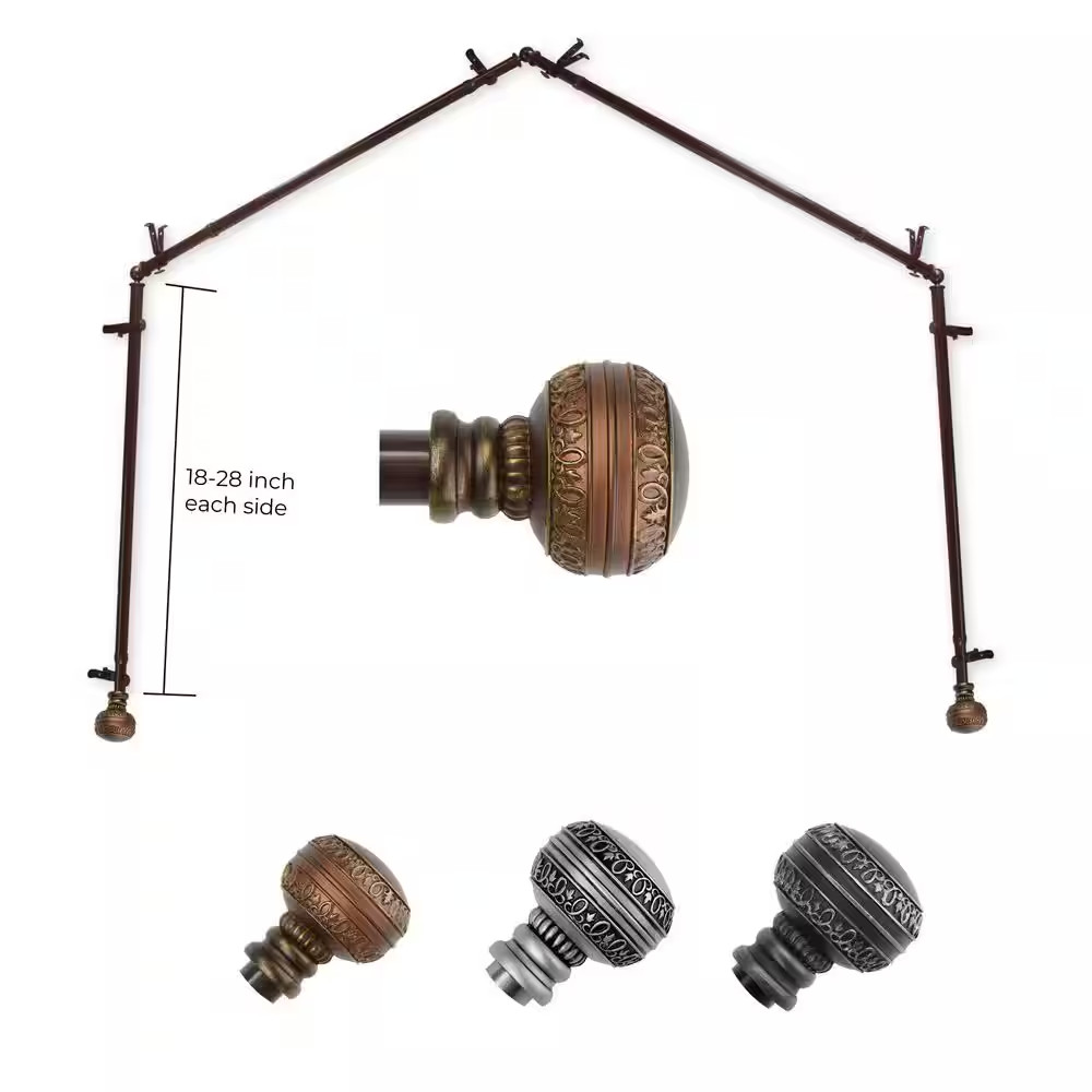 13/16″ Ornament 4-Sided Bay Window Curtain Rod (18-28 Inch Each Side)-Cocoa