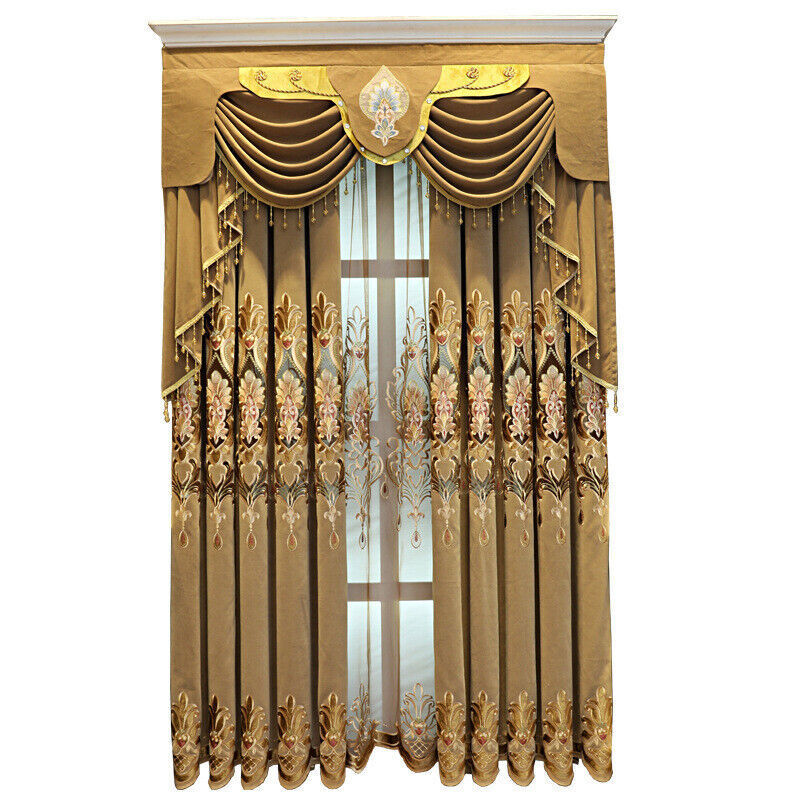 American chenille luxury embroidered coffee gold cloth curtain valance C964