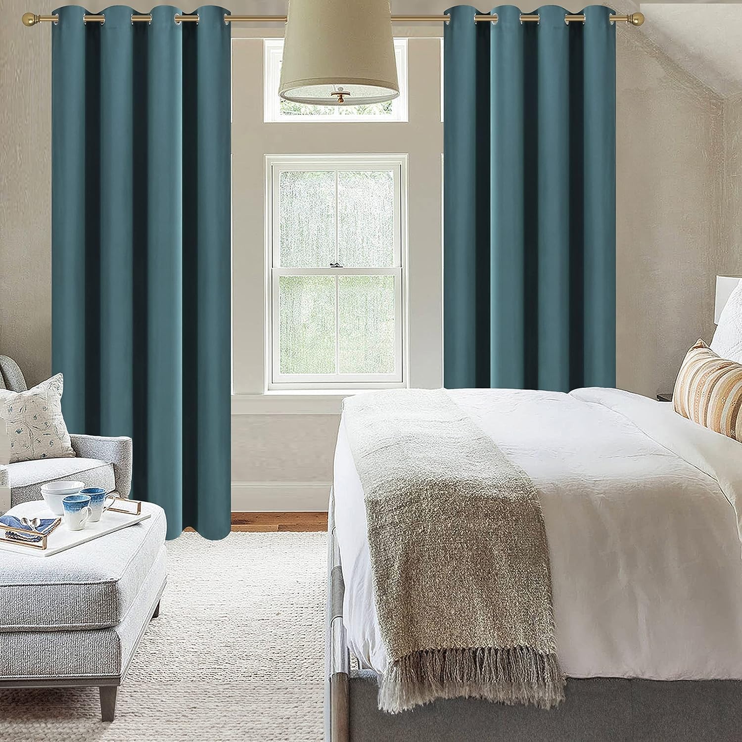 Sea Teal Grommet Blackout Curtains, Thermal Insulated, 84”L x 52”W, Set of 2