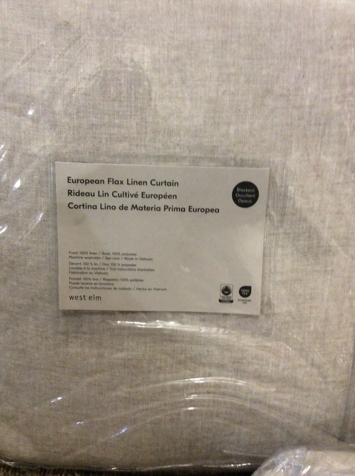 West Elm European Flax Linen Blackout Curtain 96×108 Natural Flax Double~Width