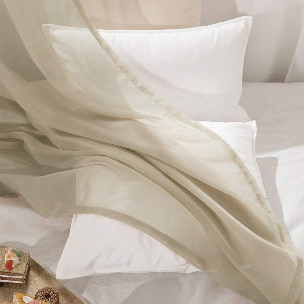 MIULEE 2 Panels Solid Color Beige Sheer Curtains Elegant Grommet Window Voile…