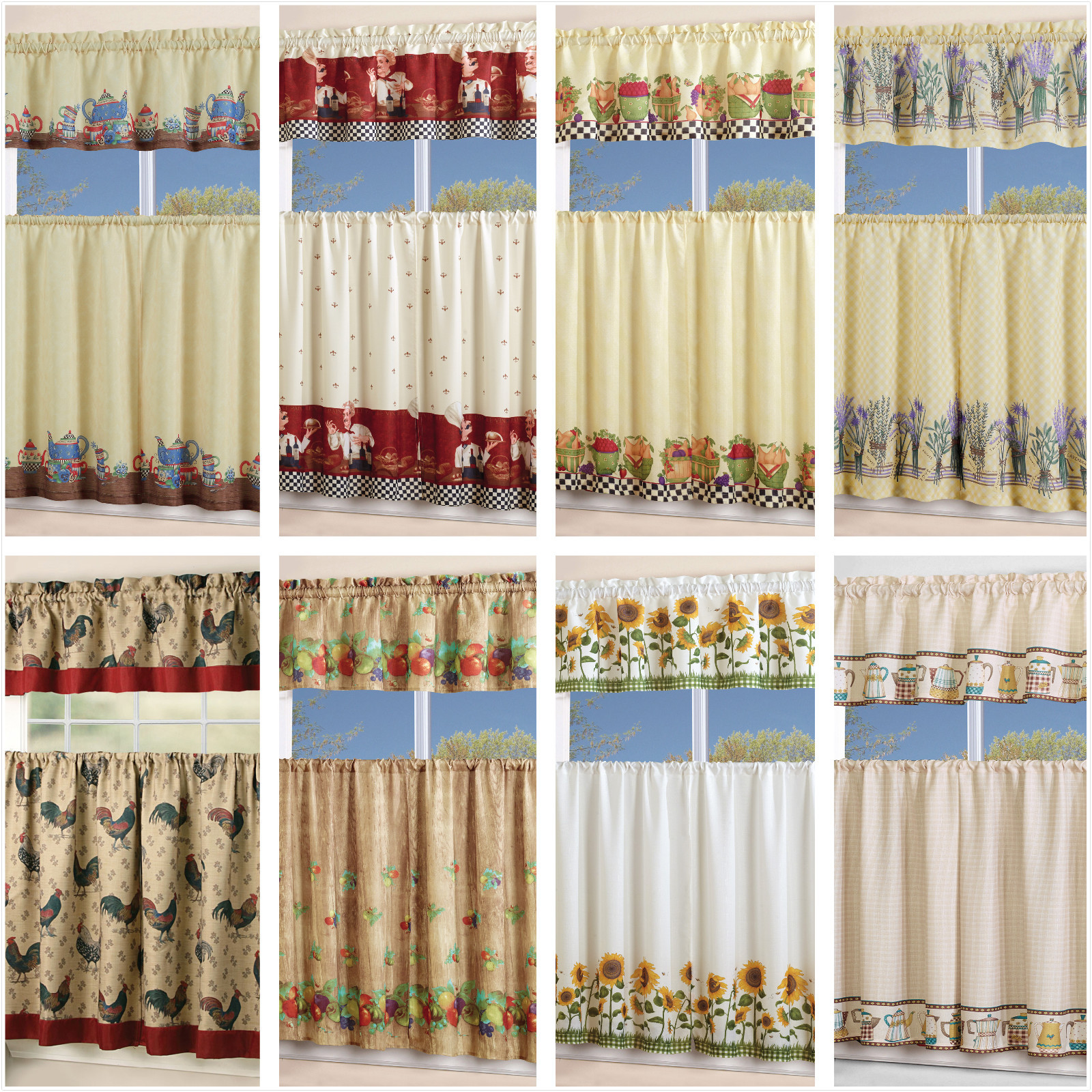 3 Piece Kitchen Curtain with Swag and Tier Window Treatment Set Chef Sunflower