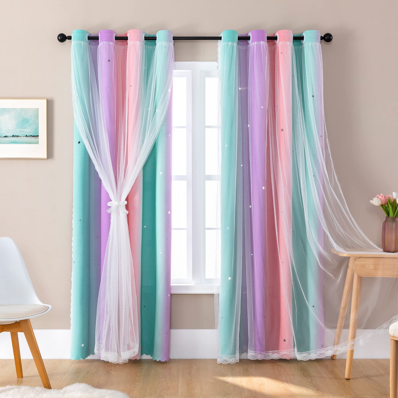 Curtains for Girls Bedroom Kids Room Unicorn Princess Theme Room Darkening 63…