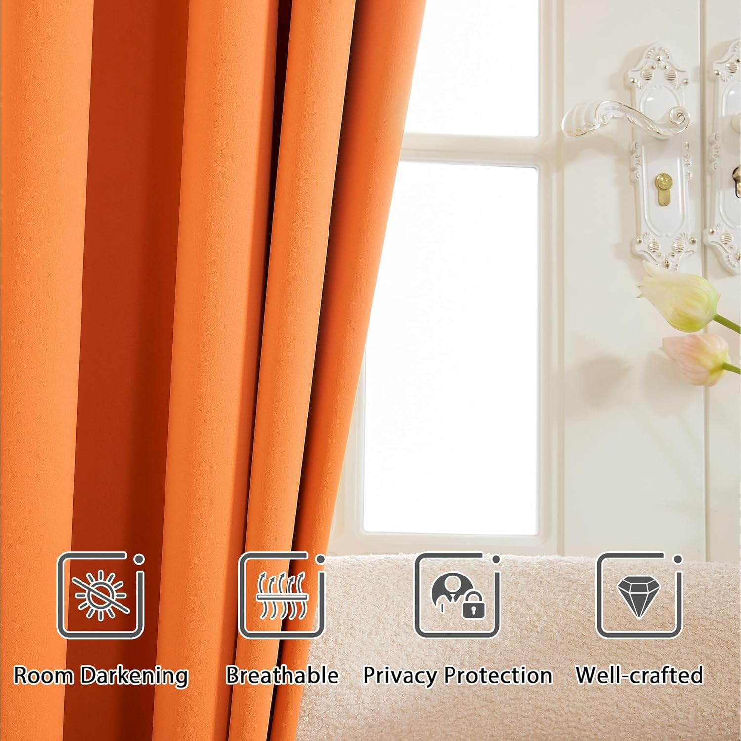 Thermal Insulated Room Darkening Curtains – 2 Panels, Orange Tiger Design