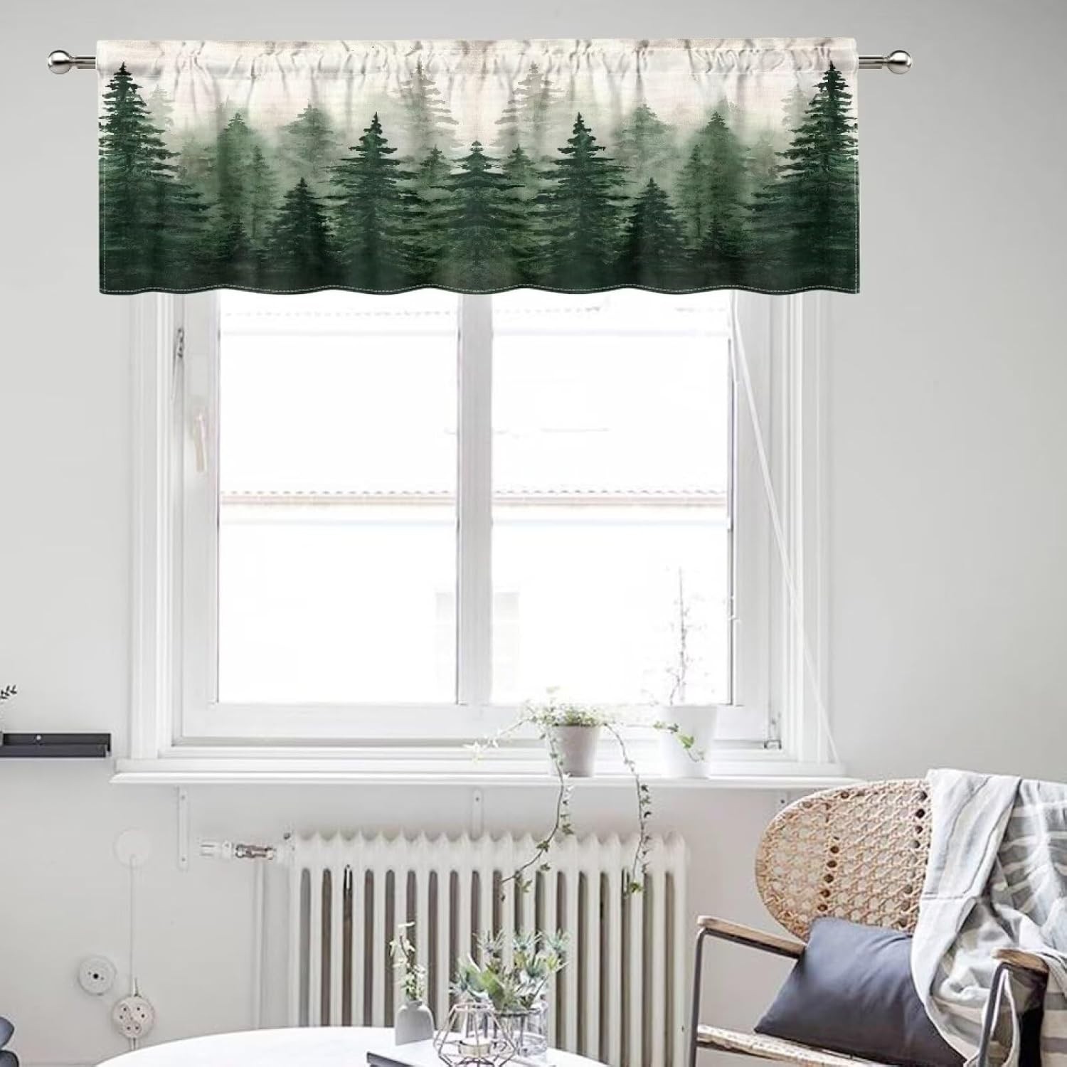 Forest Valance Curtains for Window, Nature Green Old Misty Forest Kitchen Val…