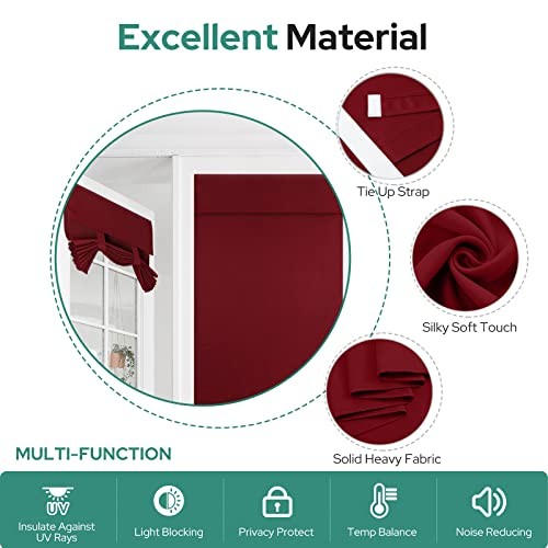 HOMEIDEAS Burgundy Blackout Door Curtains Red Privacy French Door Curtains, 26 X