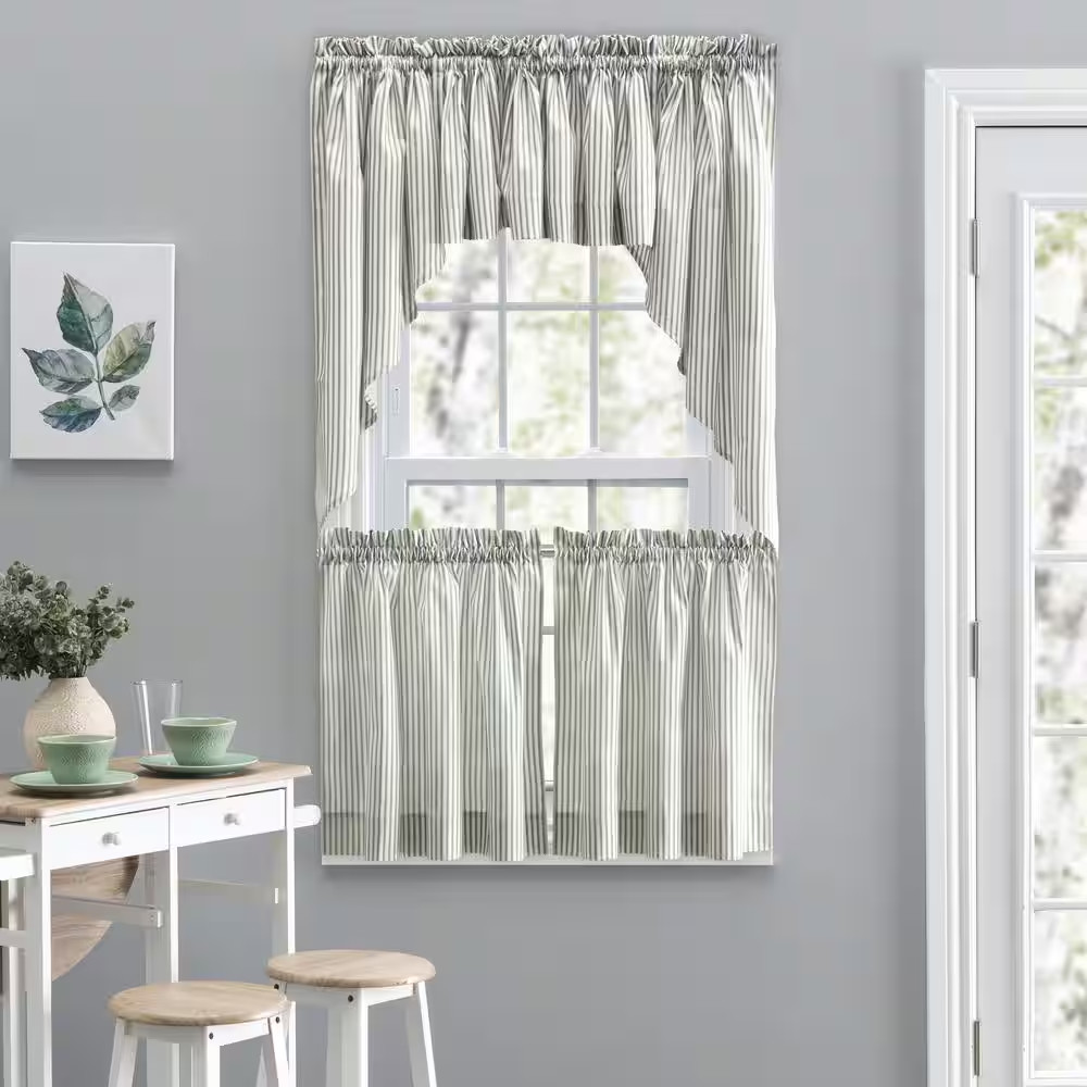 Sage Striped Rod Pocket Light Filtering Curtain – 56 In. W X 36 In. L (Set of 2)
