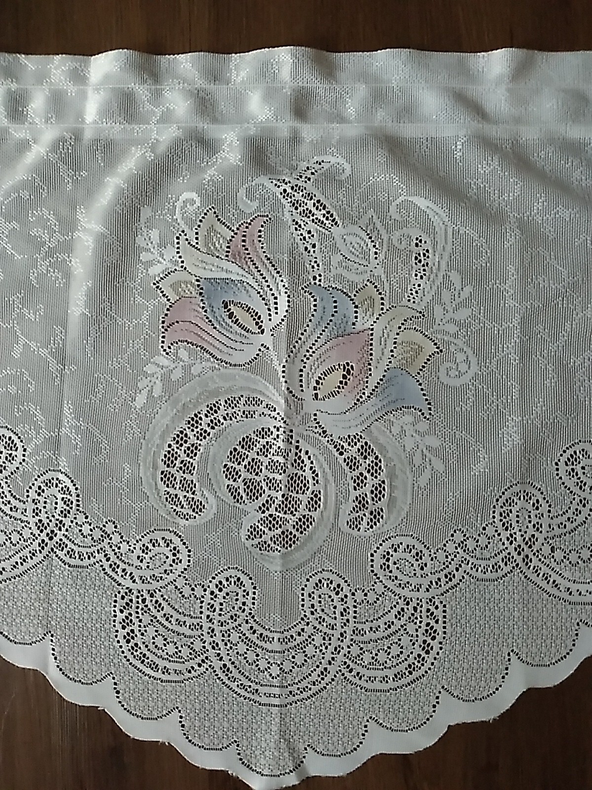 WHITE Lace Curtain Swag Valance Pastel Blue Pink Yellow Tulip Flower