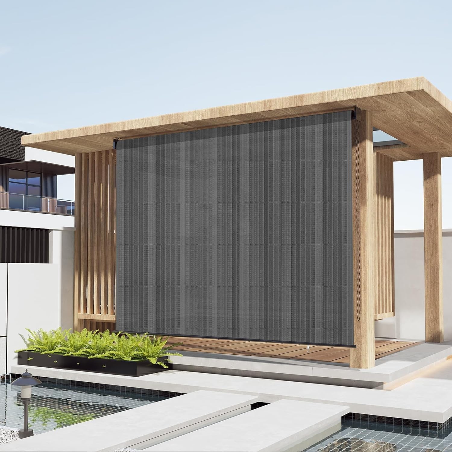 Outdoor Roller Shade 4′(W) * 6′(H) Exterior Patio Blinds Roll up for Gazebo Deck