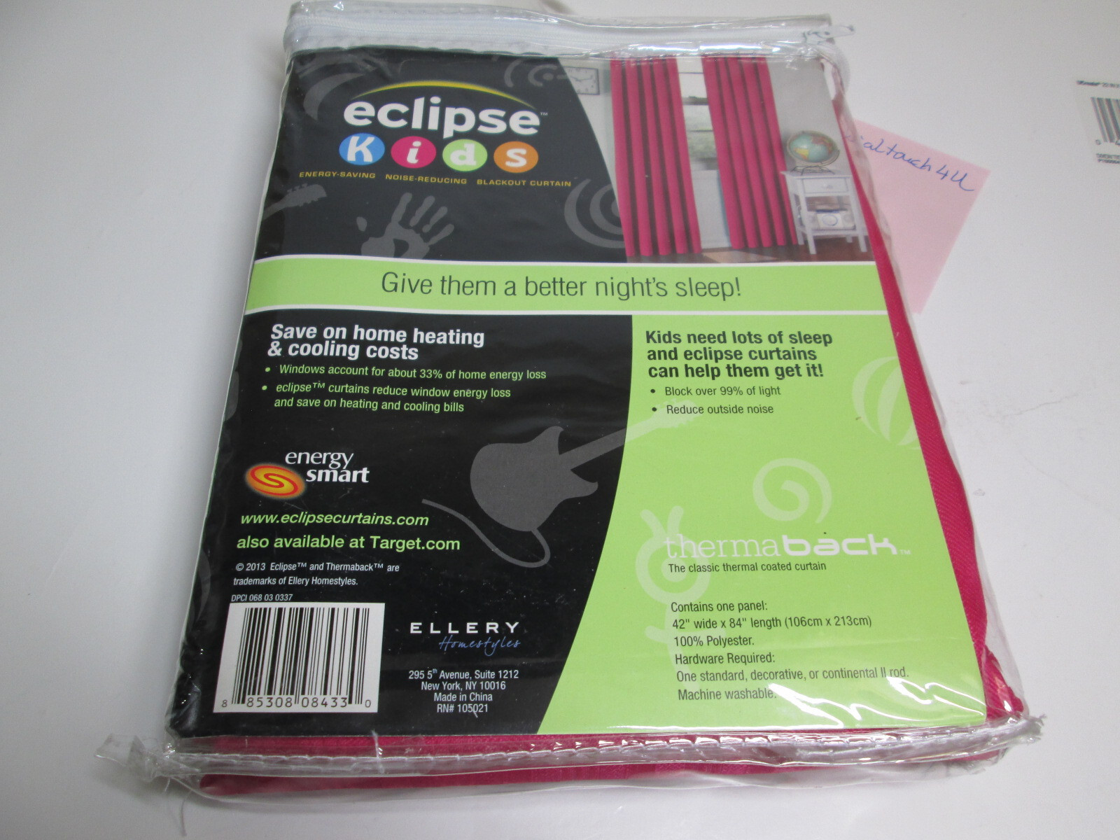 Eclipse Thermaback Bailey Rod Pocket Block Out Panel 42″x84″ Hot Pink Stripe