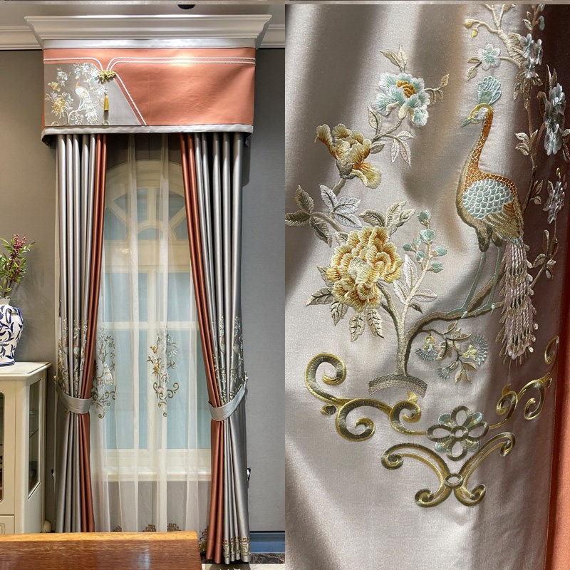 classical embroidery European valance cloth silk peacock curtain tulle M1882