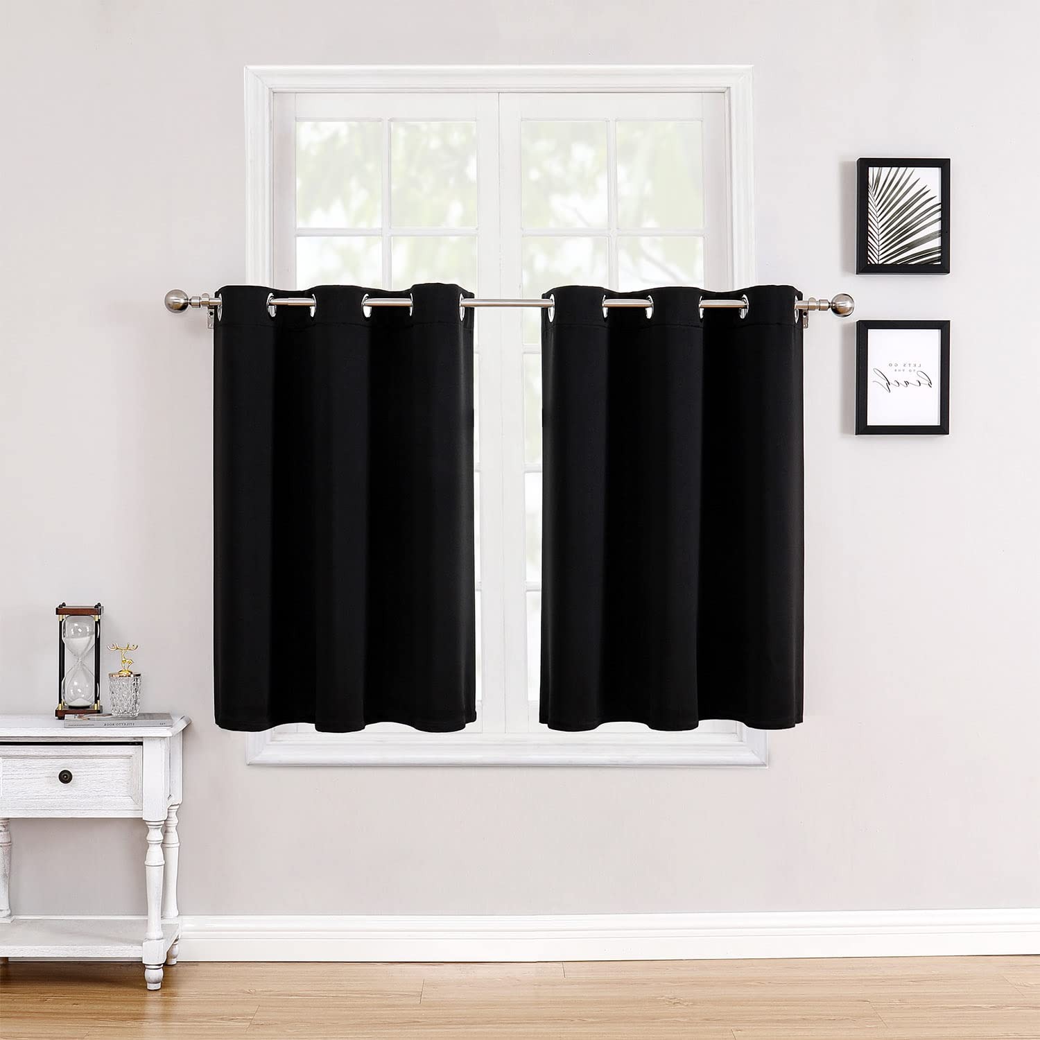 Short Thermal Curtains 2 Panels, 34×36 Inch, Room Darkening For Bedroom, Black