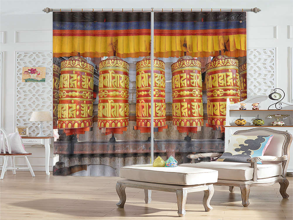 Lanterns Yellow Runes 3D Curtains Blockout Photo Printing Curtains Drape Fabric