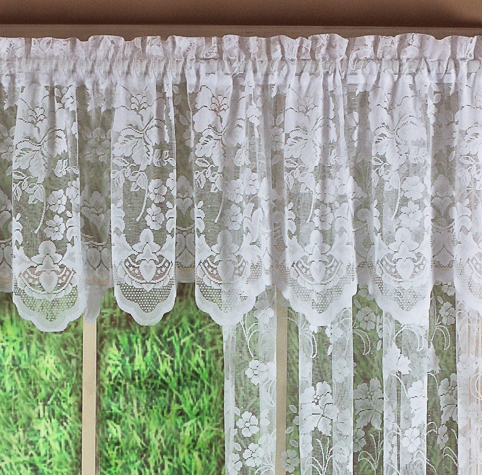 Today’s Curtain Floral Vine Lace Tailored Valance 18″, White, 60W x 18L