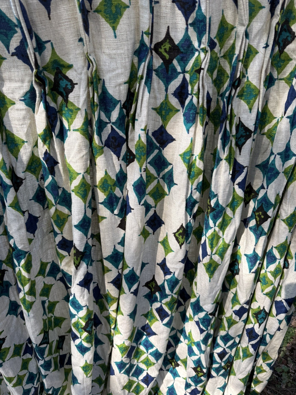 Vintage Set 2 Blue Teal Green Diamond Curtains Panels Drapes 55”Lx92”W Darkening