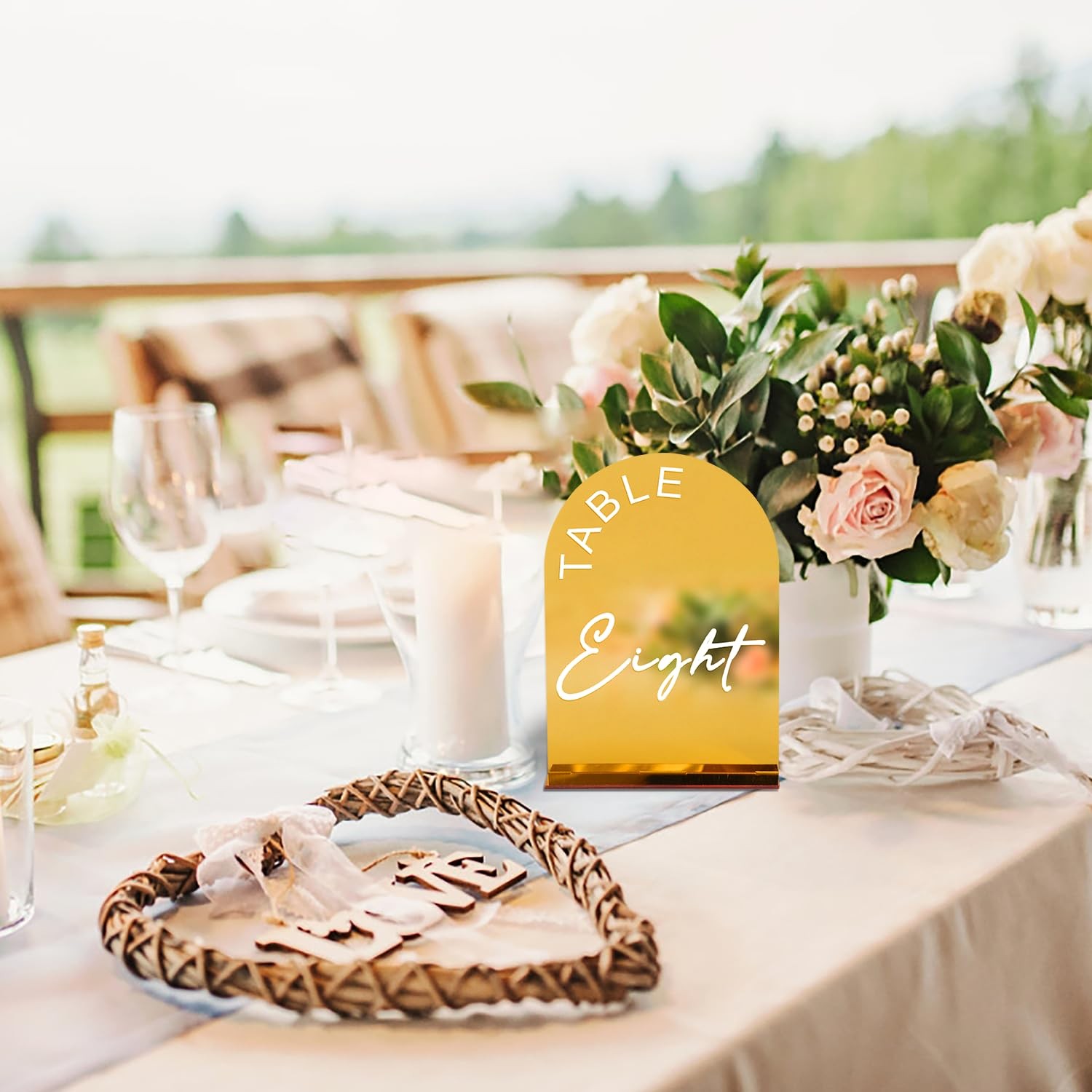 Koudgy Gold Mirror Arch Wedding Table Numbers 1-25 Stands 5X7 Inch Acrylic Arch