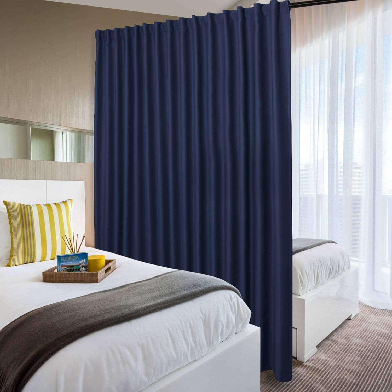 Extra Wide Navy Blackout Curtains for Sliding Glass Doors, 120×84 Inches