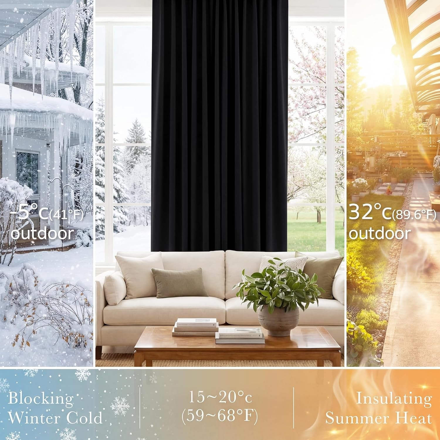 Black Kitchen Blackout Curtains Over Sink, Short Half Curtains for Bathroom B…