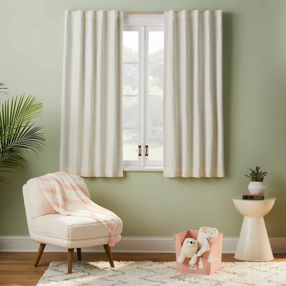 Pillowfort Chambray Cream 100% Cotton Blackout & Lined Curtain Panel 42″ x 63″