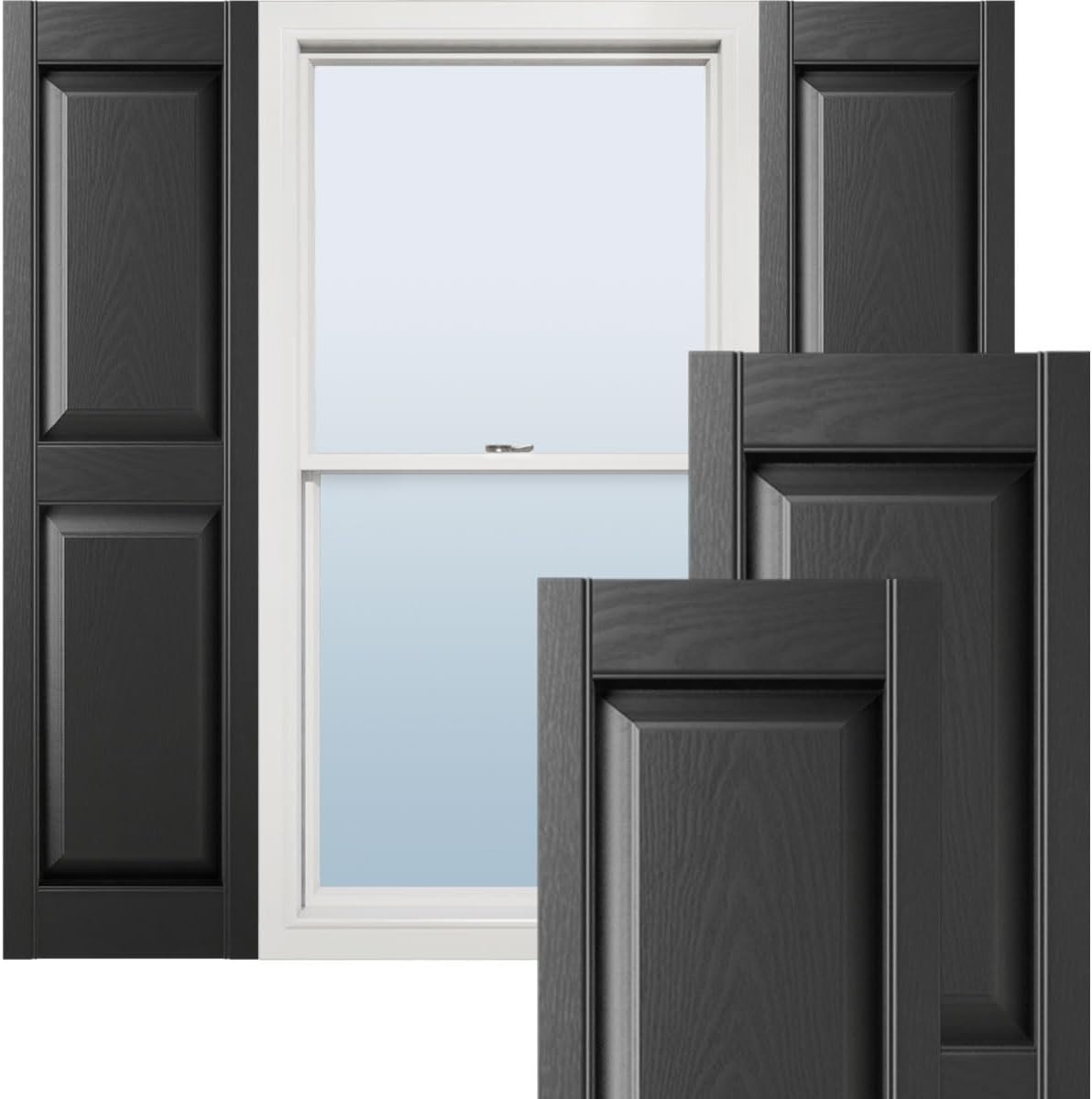Lifetime Vinyl Raised Panel Shutters, 14.75″W x 67″H, Black, Pair