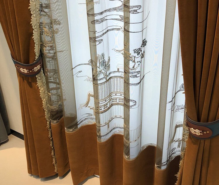 Custom floor-to-ceiling window velvet coffee cloth curtain valance drape C2100