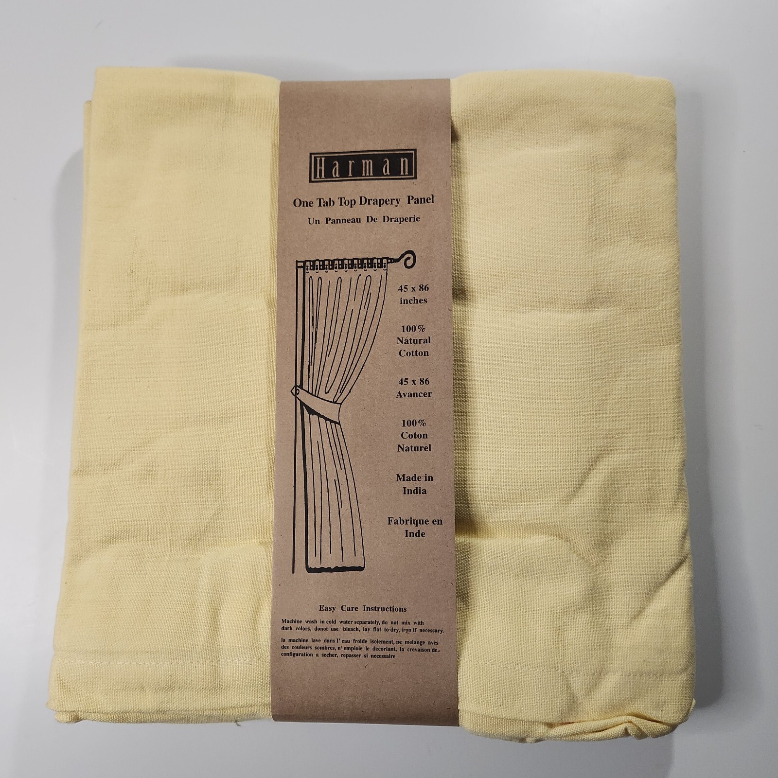 One Tab Top Drapery Curtain Panel 45 x 86 inches Yellow Butter New Imperfect
