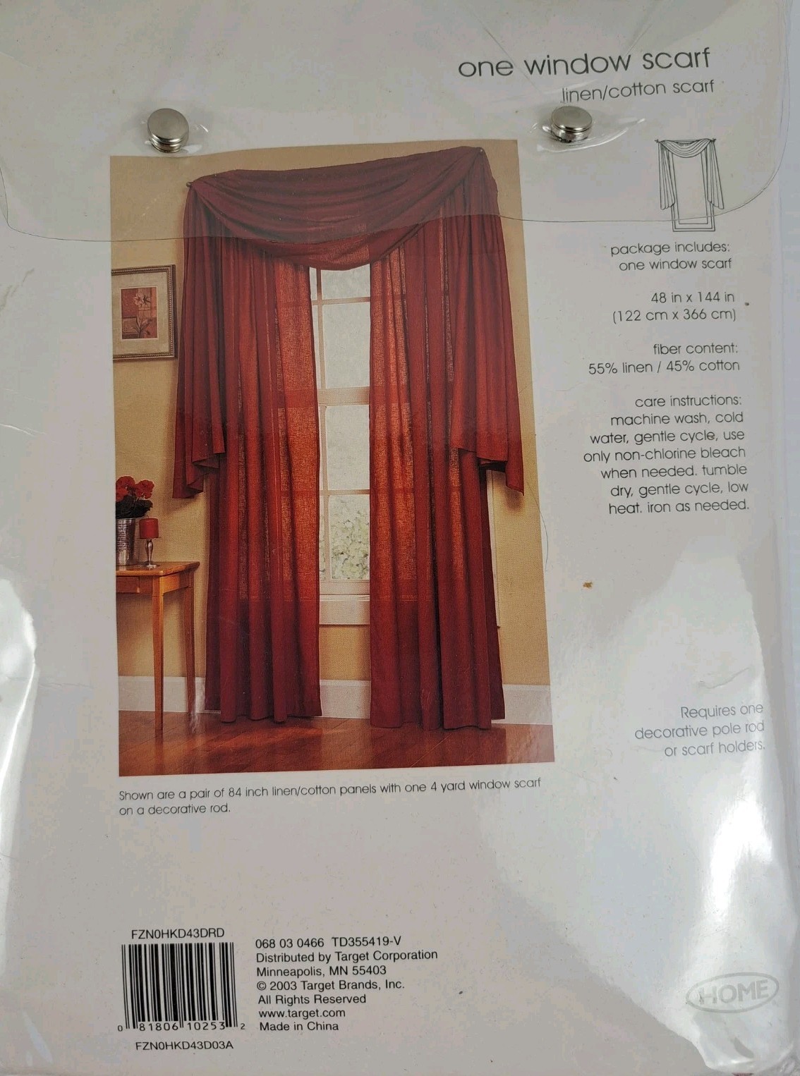 Vintage Home Window Scarf Valance 48″ x 144″ Linen & Cotton Textured Red New 1pc