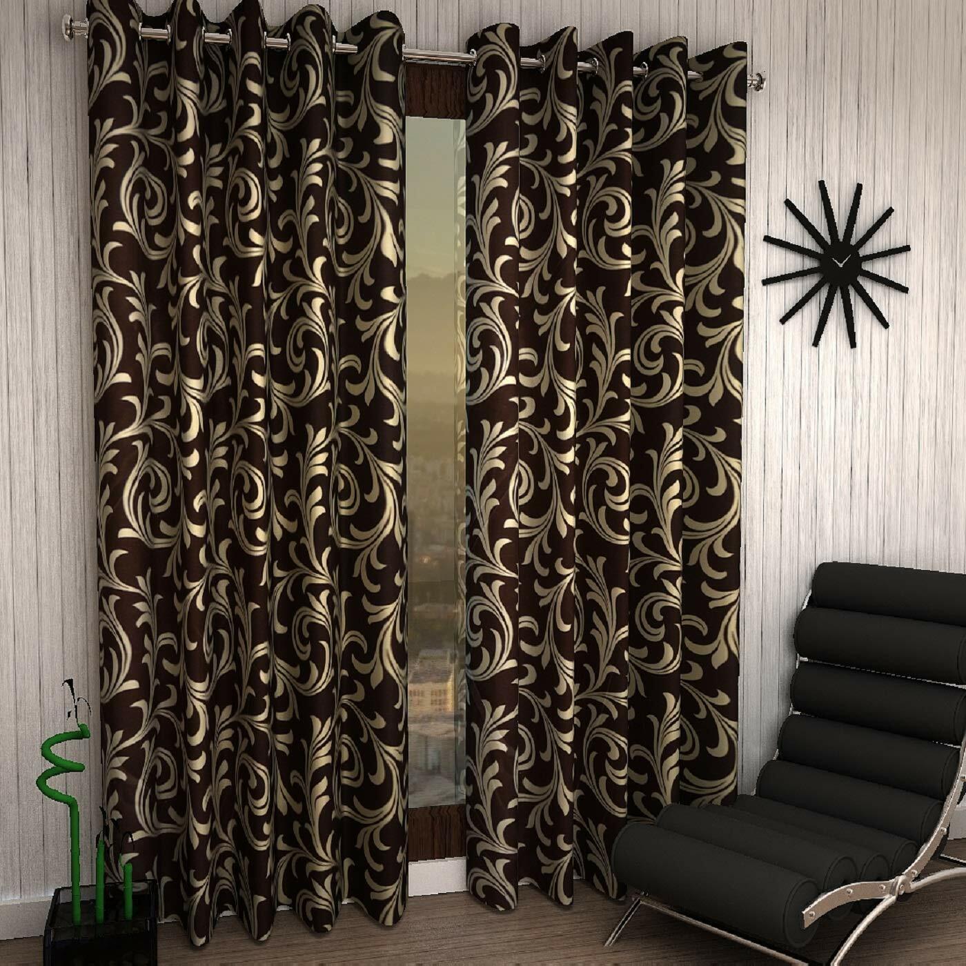 2 Piece – Eyelet Ringtop Grommet Door Window Hippie Curtain Set 5 7 9 Feet Brown