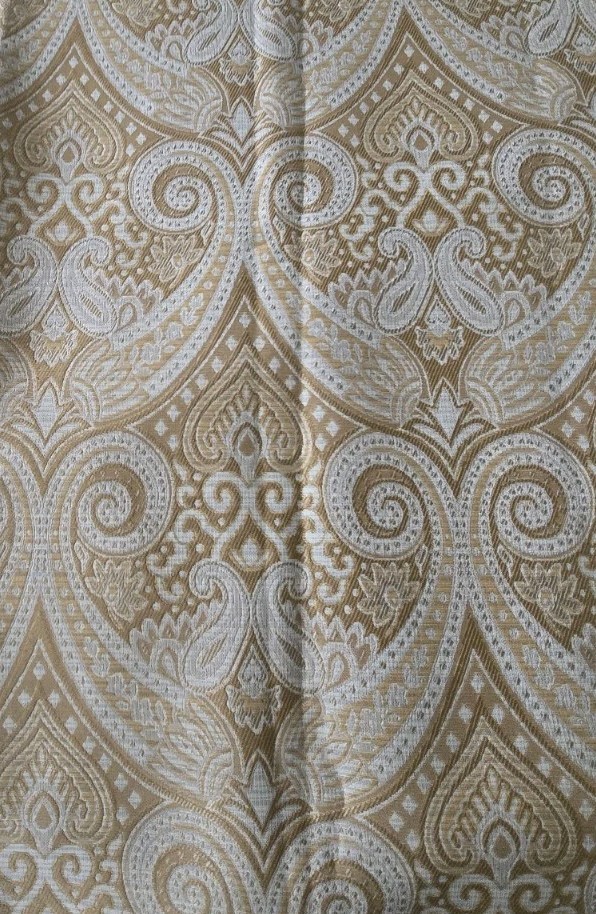 Jacquard Brocade Damask 2 Curtain Panel Set 50×84 Gold Cream Beige Lined