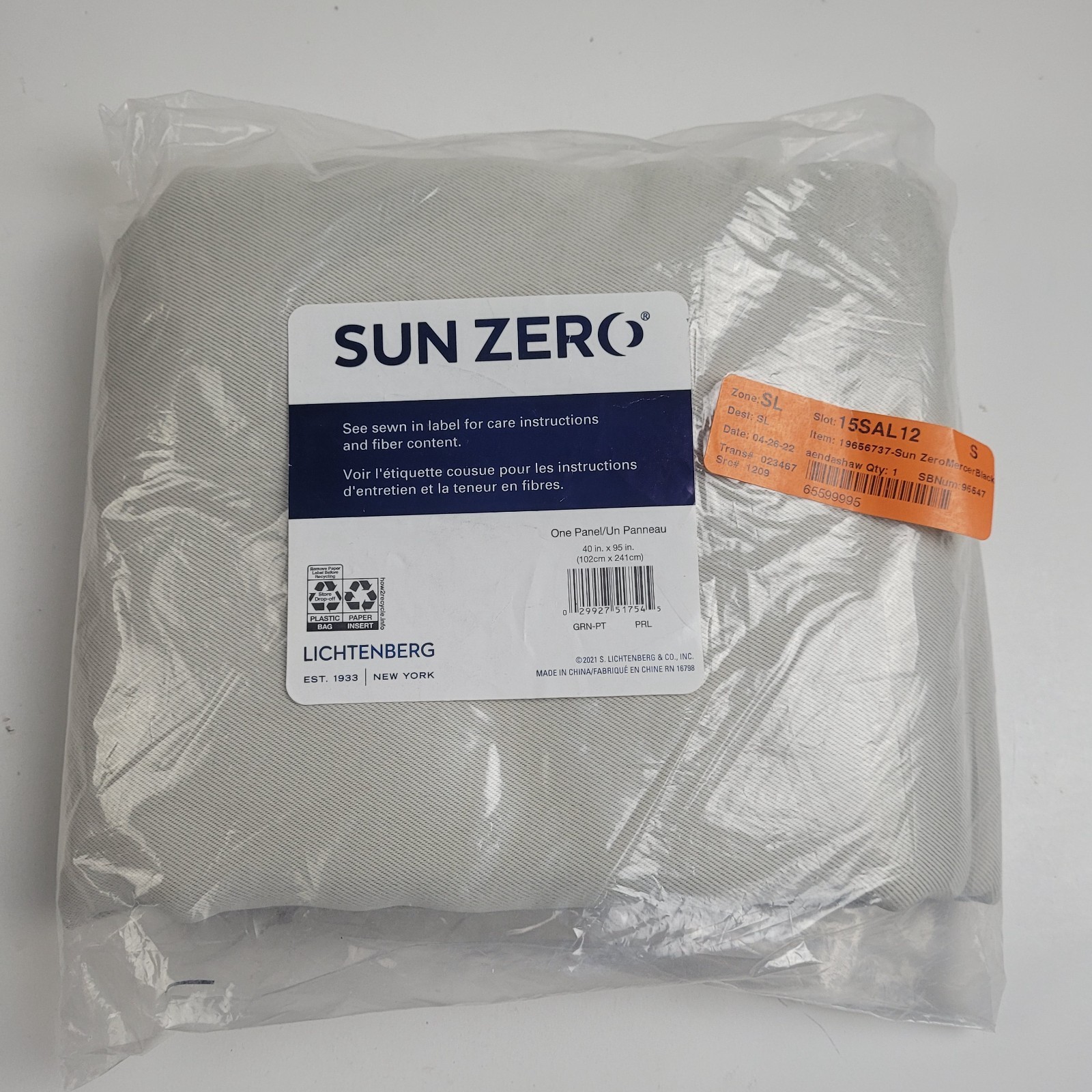 NEW Sun Zero 40 x 95 Tab top One curtain panel »Pearl #CT25
