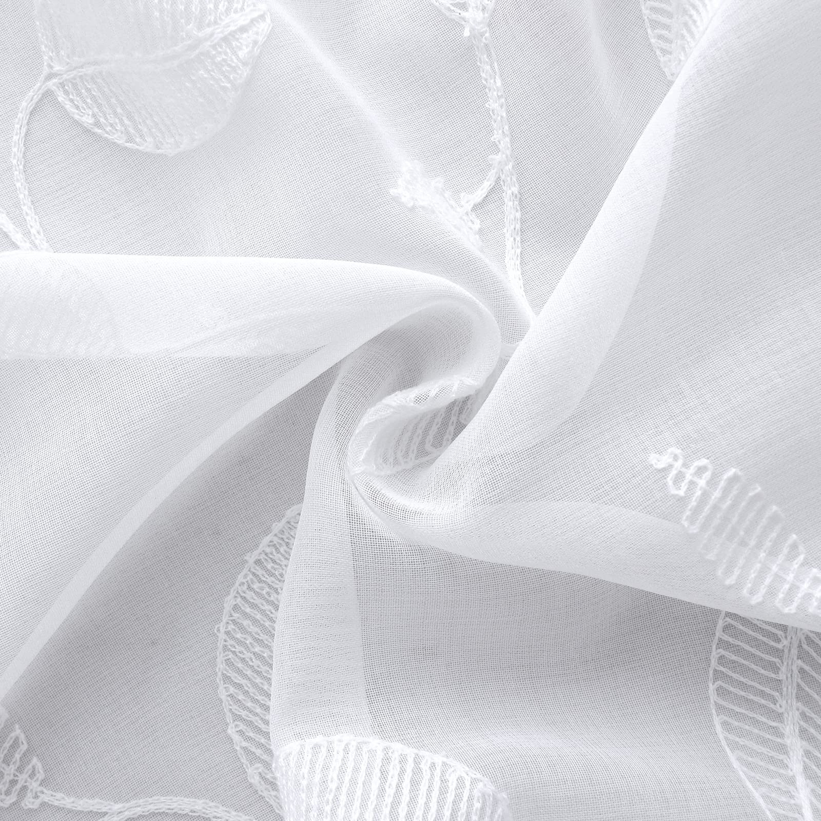 White Sheer Curtains 63 Inches Long – Embroidered Leaf Pattern Light Filterin…