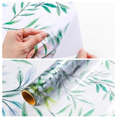 (23.6″x78.7″) Rainbow Window Privacy Film, Leaf Design Stained 23.6″ x 78.7″