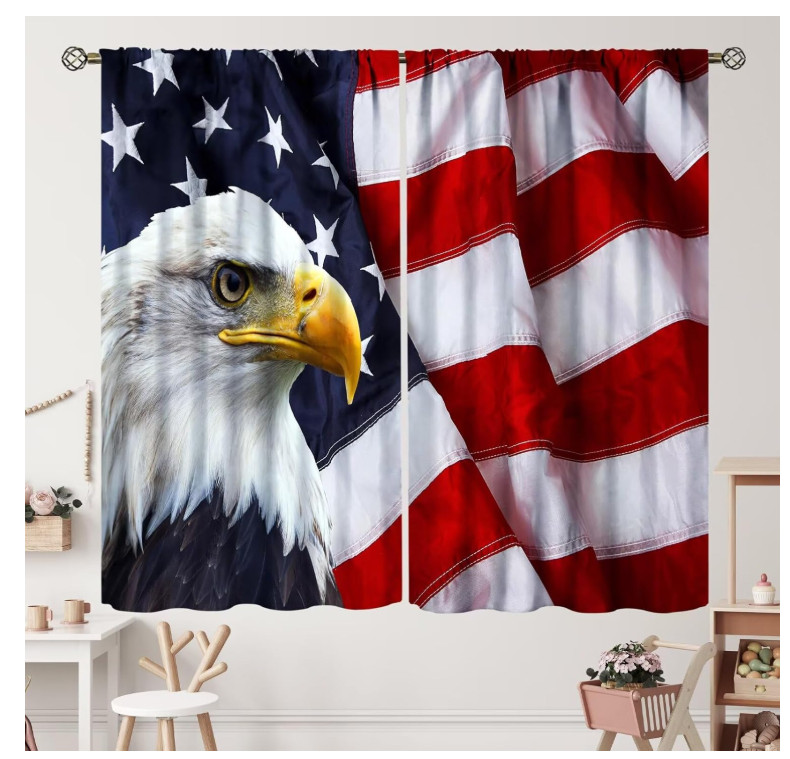 American Flag Curtains 2 Panels 42×45 USA Eagle Stars Stripes Window Drapes